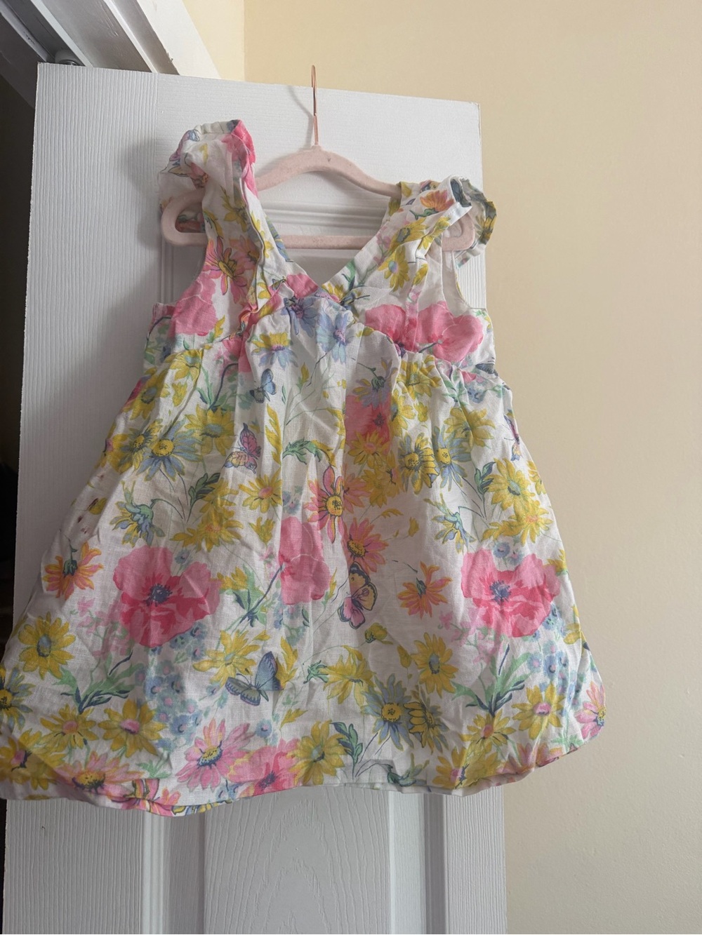 GAP White Floral Sundress Top with Pink and Yellow Blooms